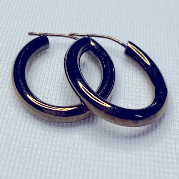 Vntg 14K Gold Brown Hollow Oval Earrings - Picture 1 of 5